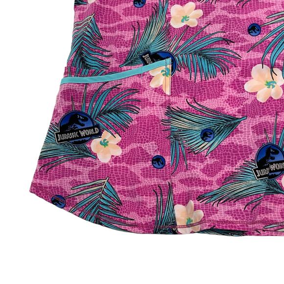 Jurassic World Womens Size 2XL Short Sleeve Pink V Neck Print Medical Scrub Top - Picture 5 of 9